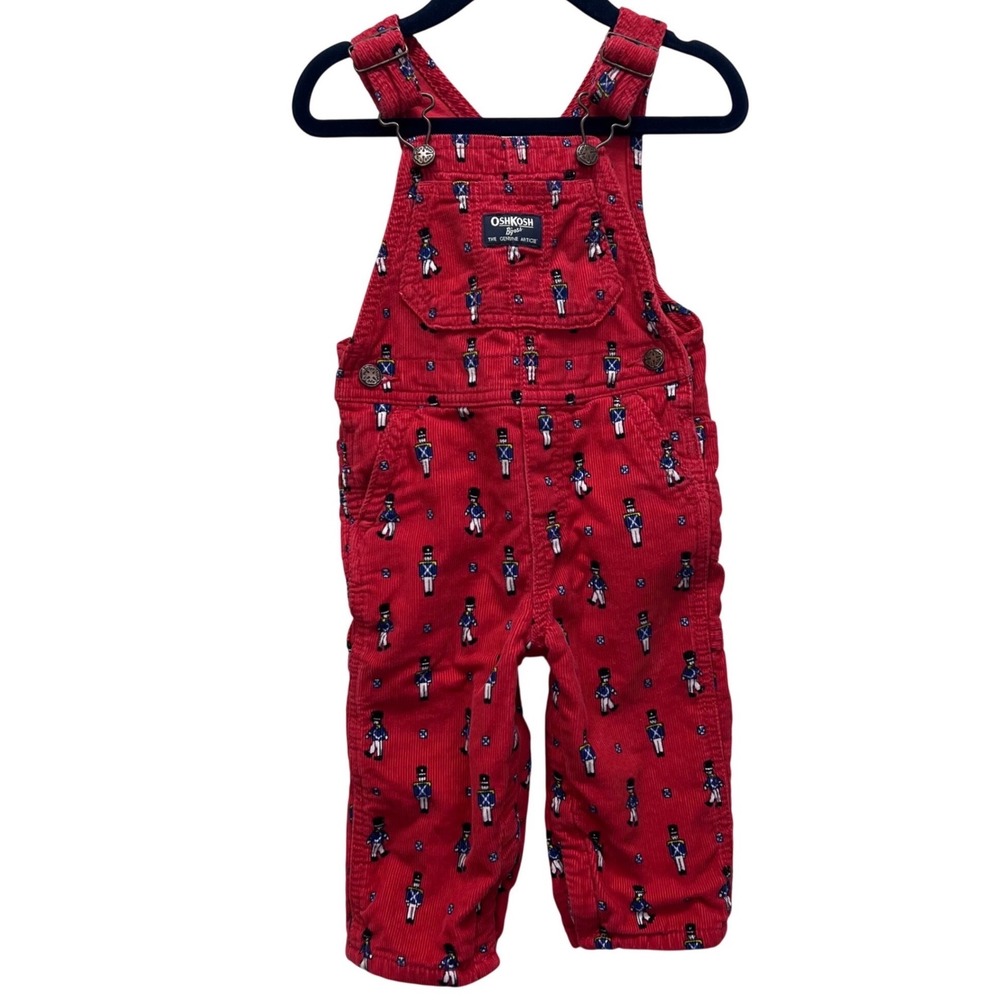 OshKosh Bgosh‎ Vestback Kids Red Corduroy Nutcracker Soldier Lined Overalls 12M